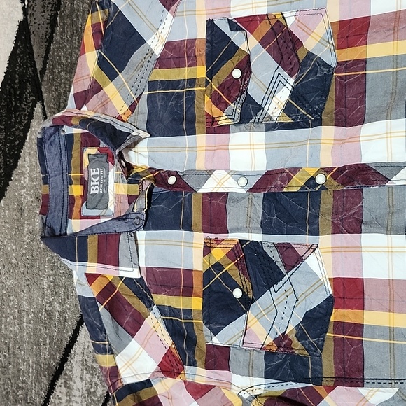 BKE ATHLETIC FIT PLAID ACID-WASH PEARL SNAP-BUTTON LONG-SLEEVED SHIRT L - Picture 2 of 14